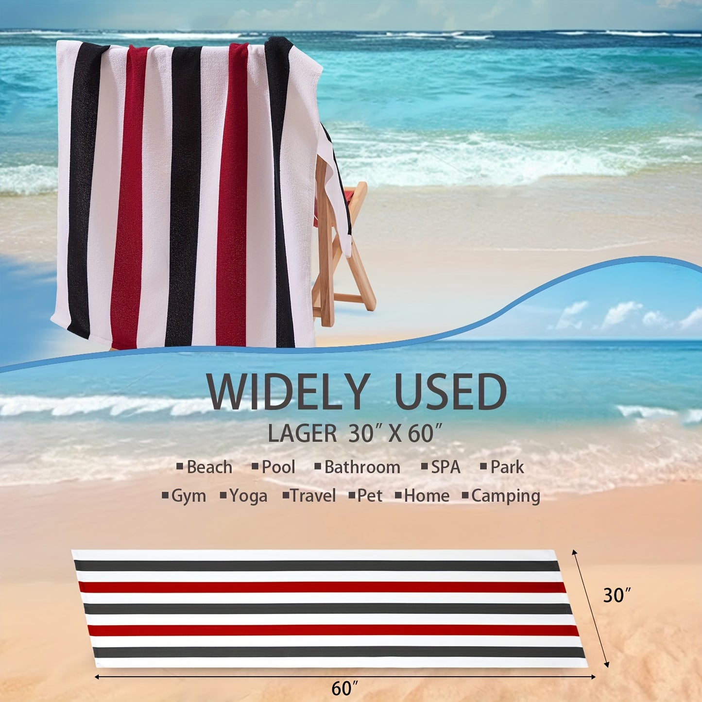 COVINA Sand Free Stripe Beach Towel Set Quick Dry