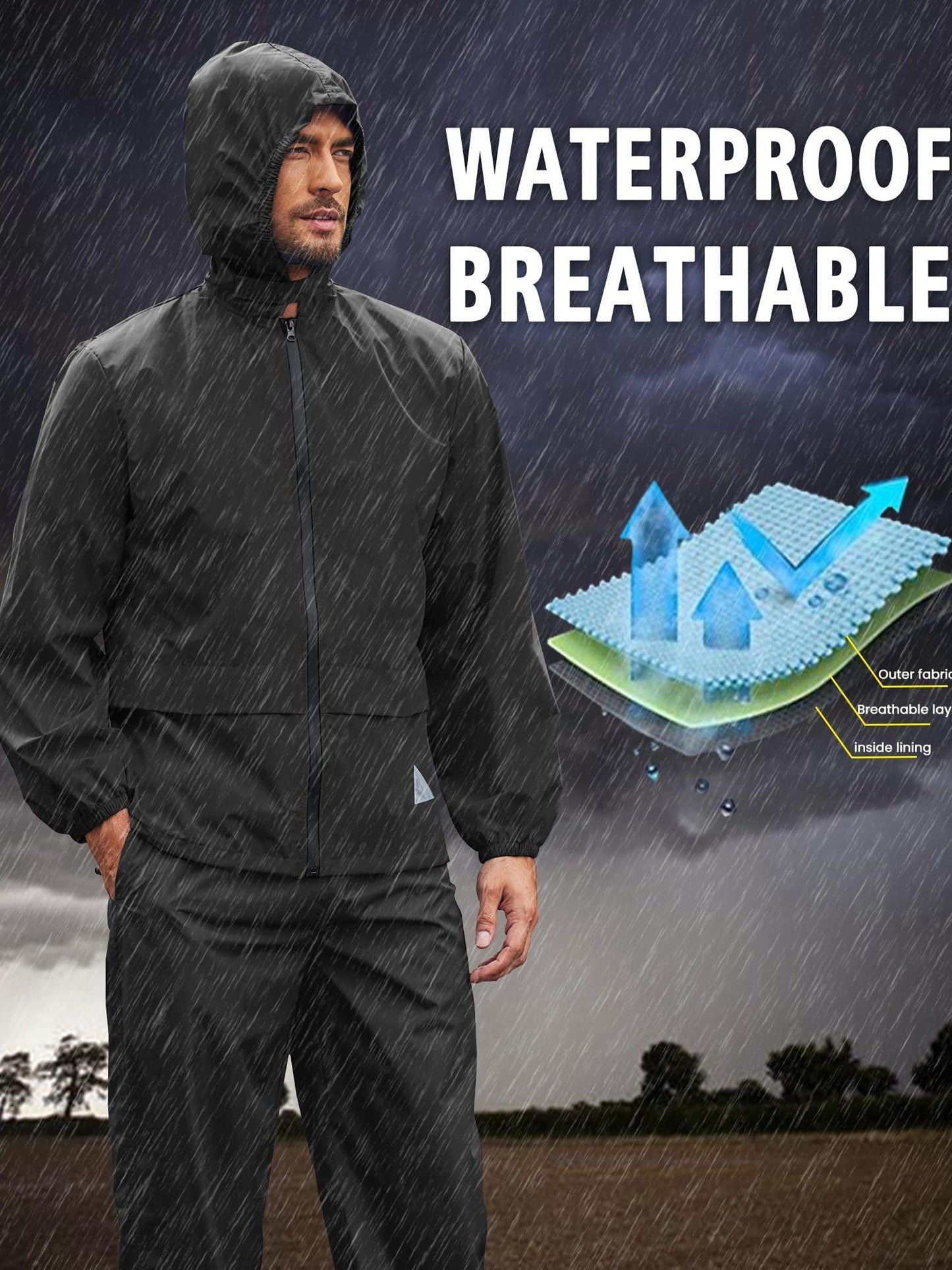 Men's Rain Suit 2 Piece Breathable Rain Gear Lightweight