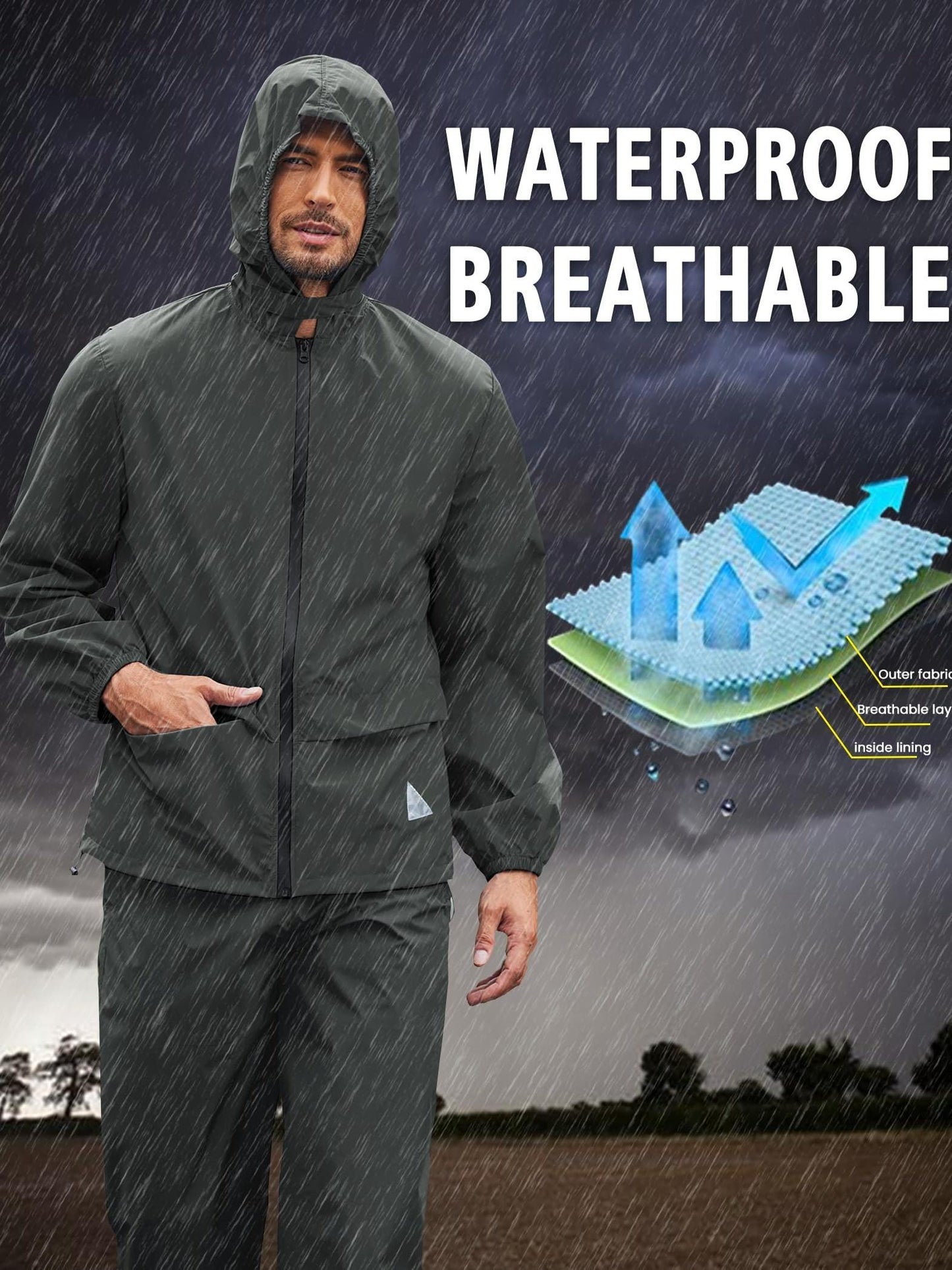 Men's Rain Suit 2 Piece Breathable Rain Gear Lightweight