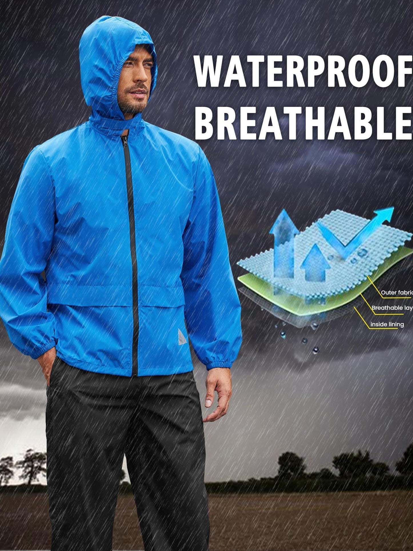 Men's Rain Suit 2 Piece Breathable Rain Gear Lightweight