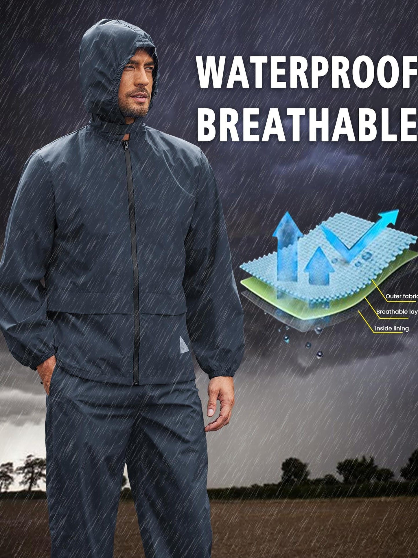 Men's Rain Suit 2 Piece Breathable Rain Gear Lightweight