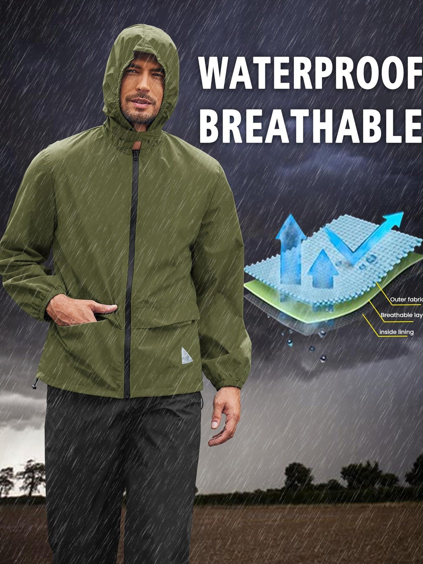 Men's Rain Suit 2 Piece Breathable Rain Gear Lightweight