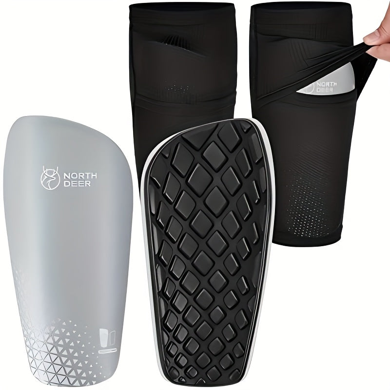 Northdeer Soccer Shin Guards for Youngsters and Adults Ergonomic Design with Impact Protection Breathable Mesh and Durable Plastic Unisex Soccer Gear for Men White Blue Black