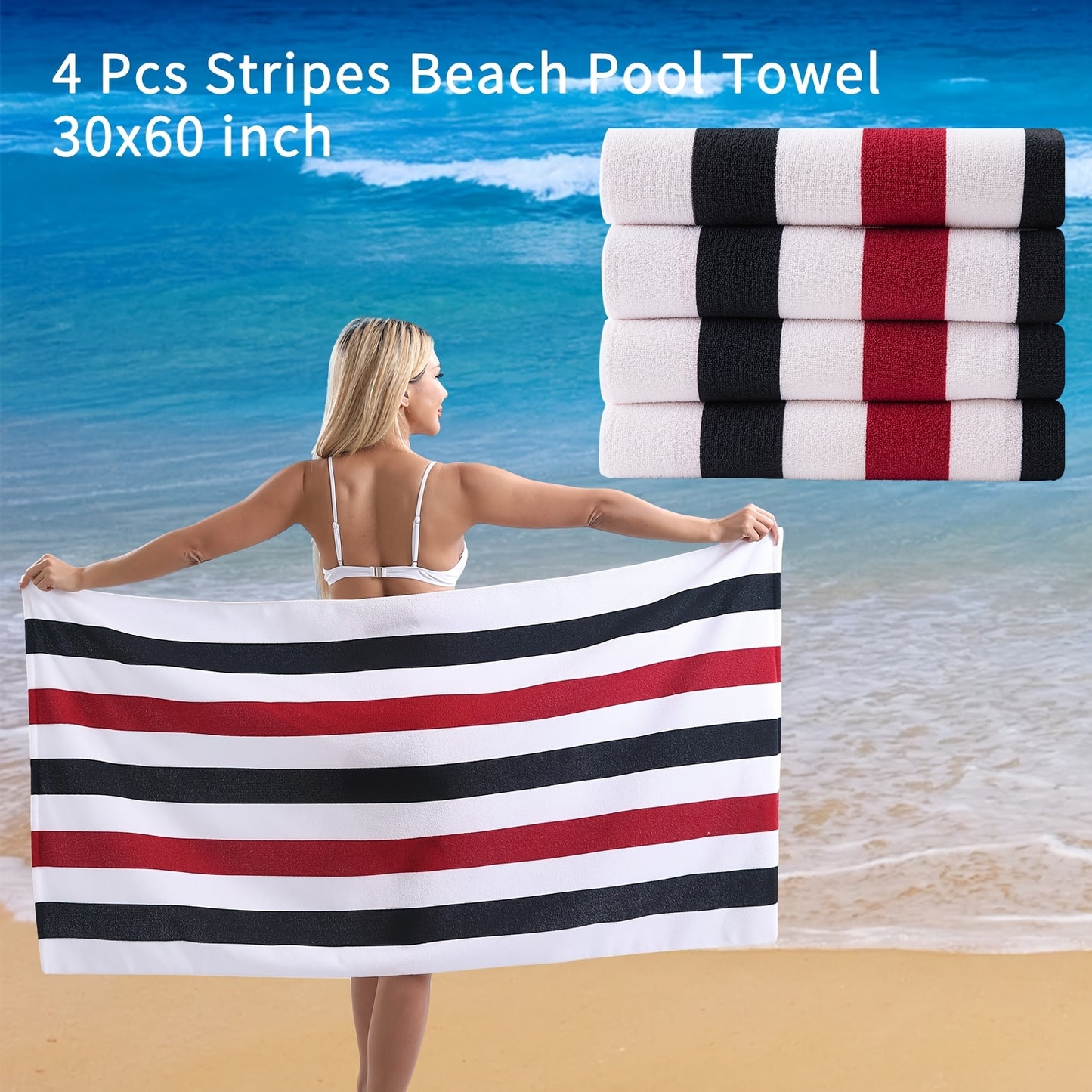 COVINA Sand Free Stripe Beach Towel Set Quick Dry