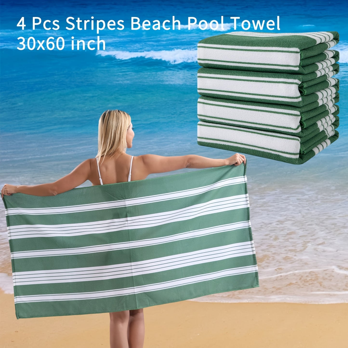 COVINA Sand Free Stripe Beach Towel Set Quick Dry