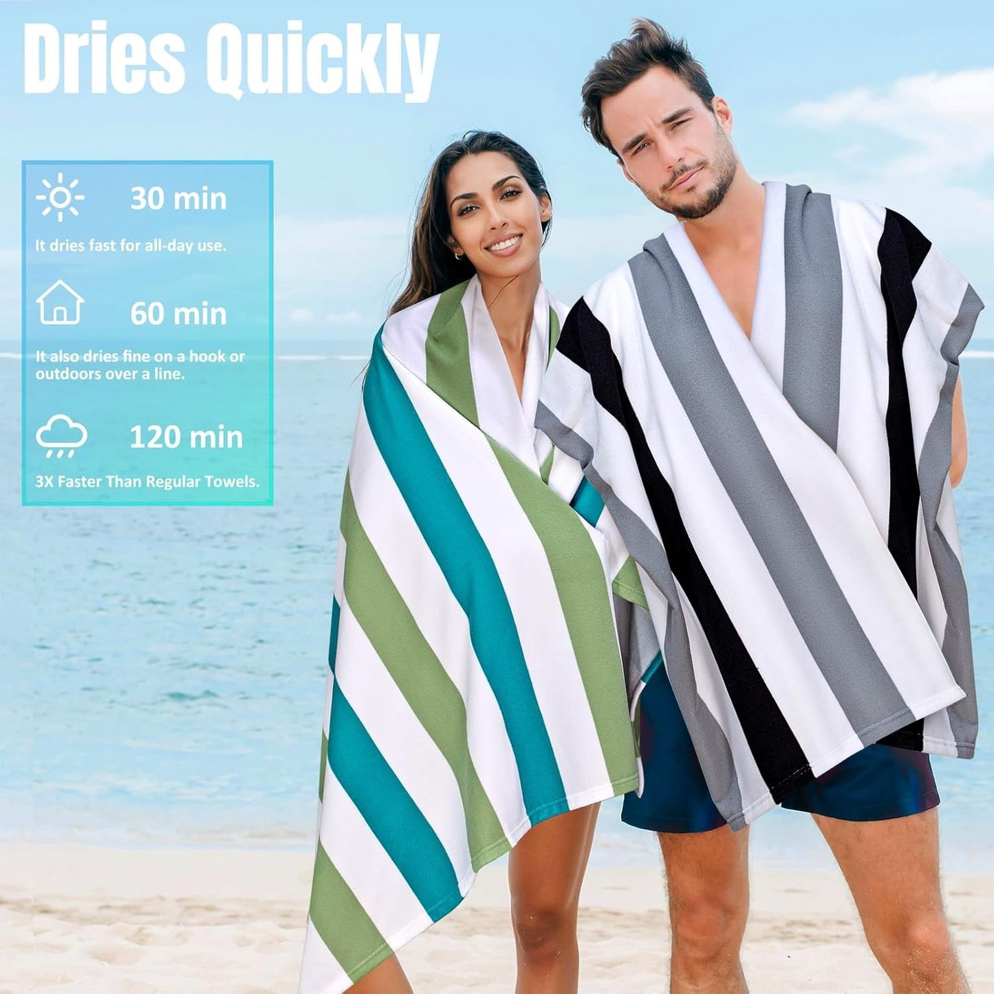 COVINA Sand Free Stripe Beach Towel Set Quick Dry
