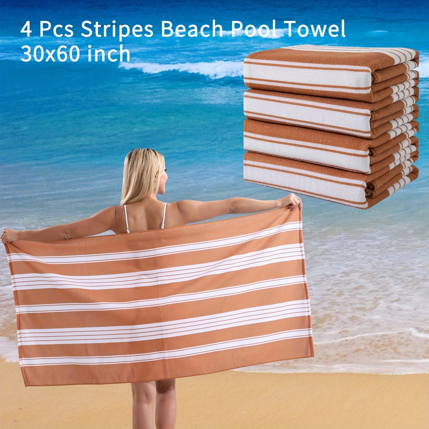 COVINA Sand Free Stripe Beach Towel Set Quick Dry