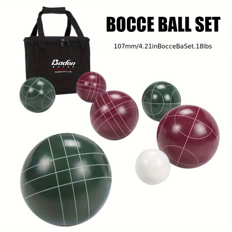 Bocce Ball Set, 107mm Bocci Balls, 18 Pounds, 8 Resin Balls, Pallino, Portable Bag, Outdoor Fun for 2-8 Players