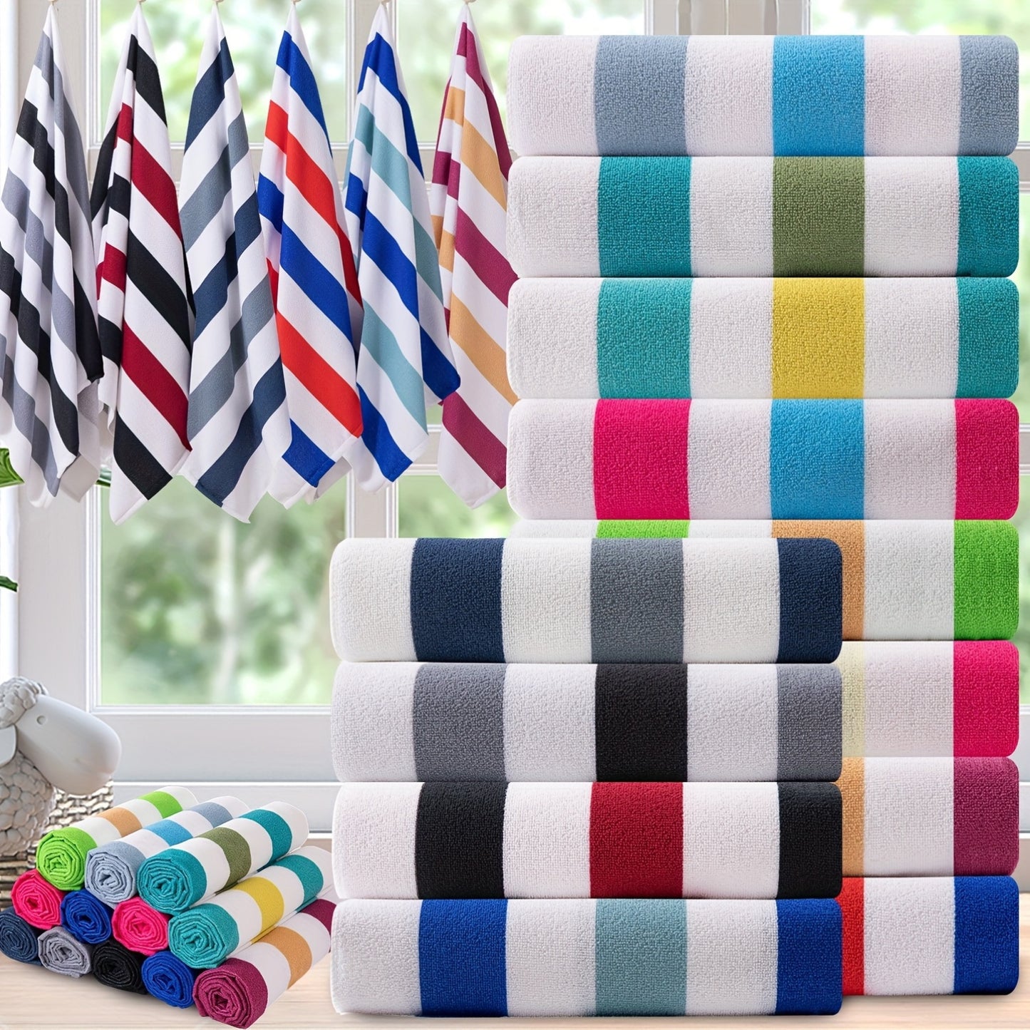 COVINA Sand Free Stripe Beach Towel Set Quick Dry