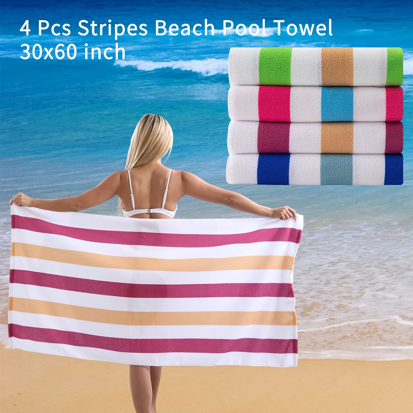 COVINA Sand Free Stripe Beach Towel Set Quick Dry