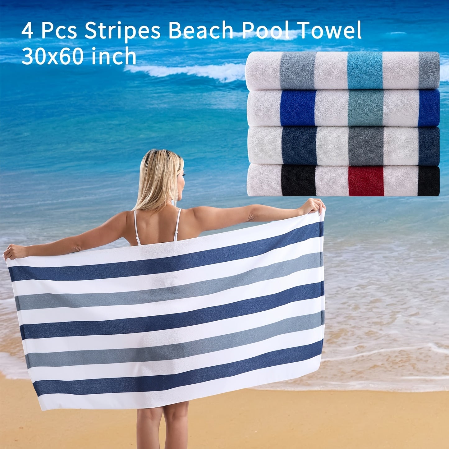 COVINA Sand Free Stripe Beach Towel Set Quick Dry