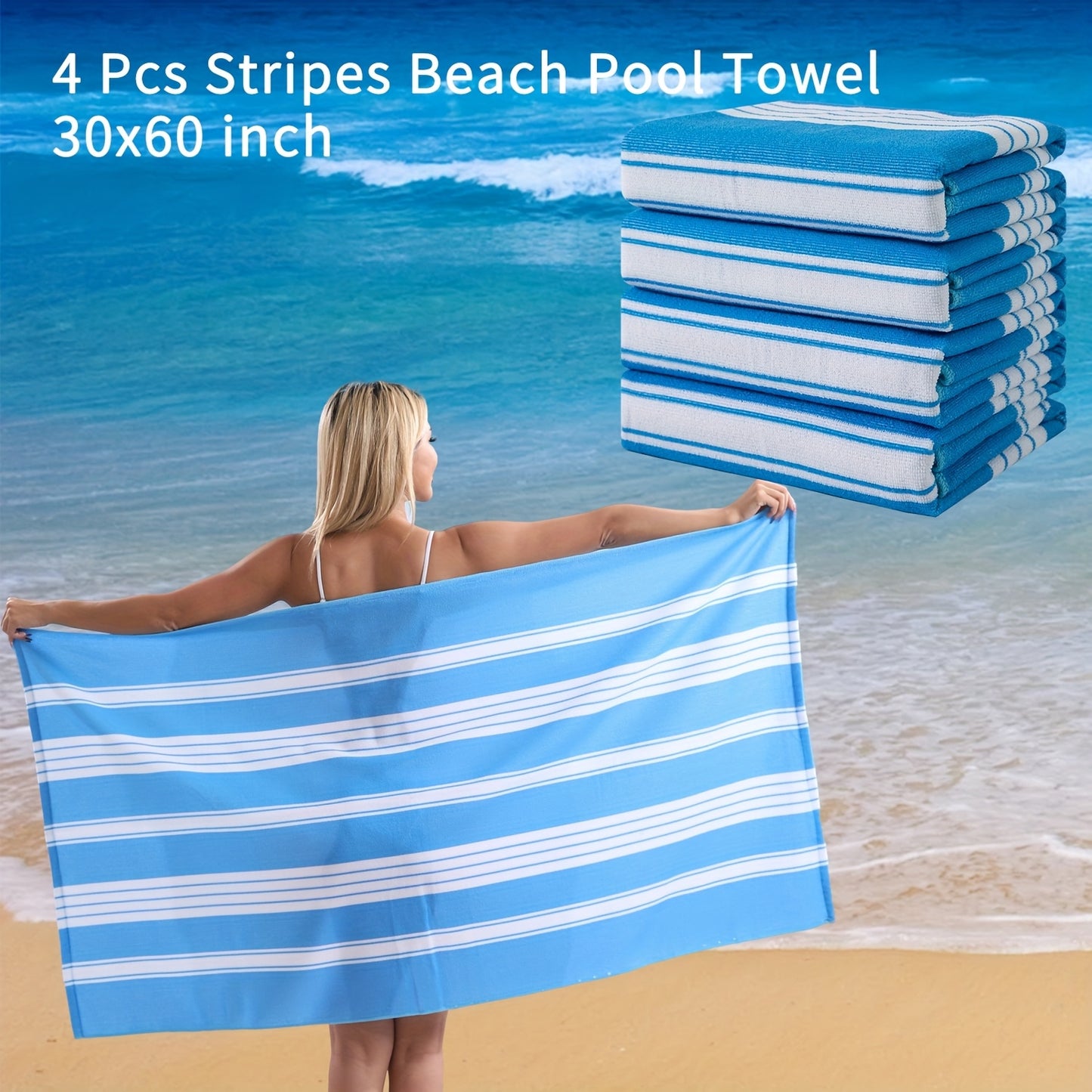 COVINA Sand Free Stripe Beach Towel Set Quick Dry