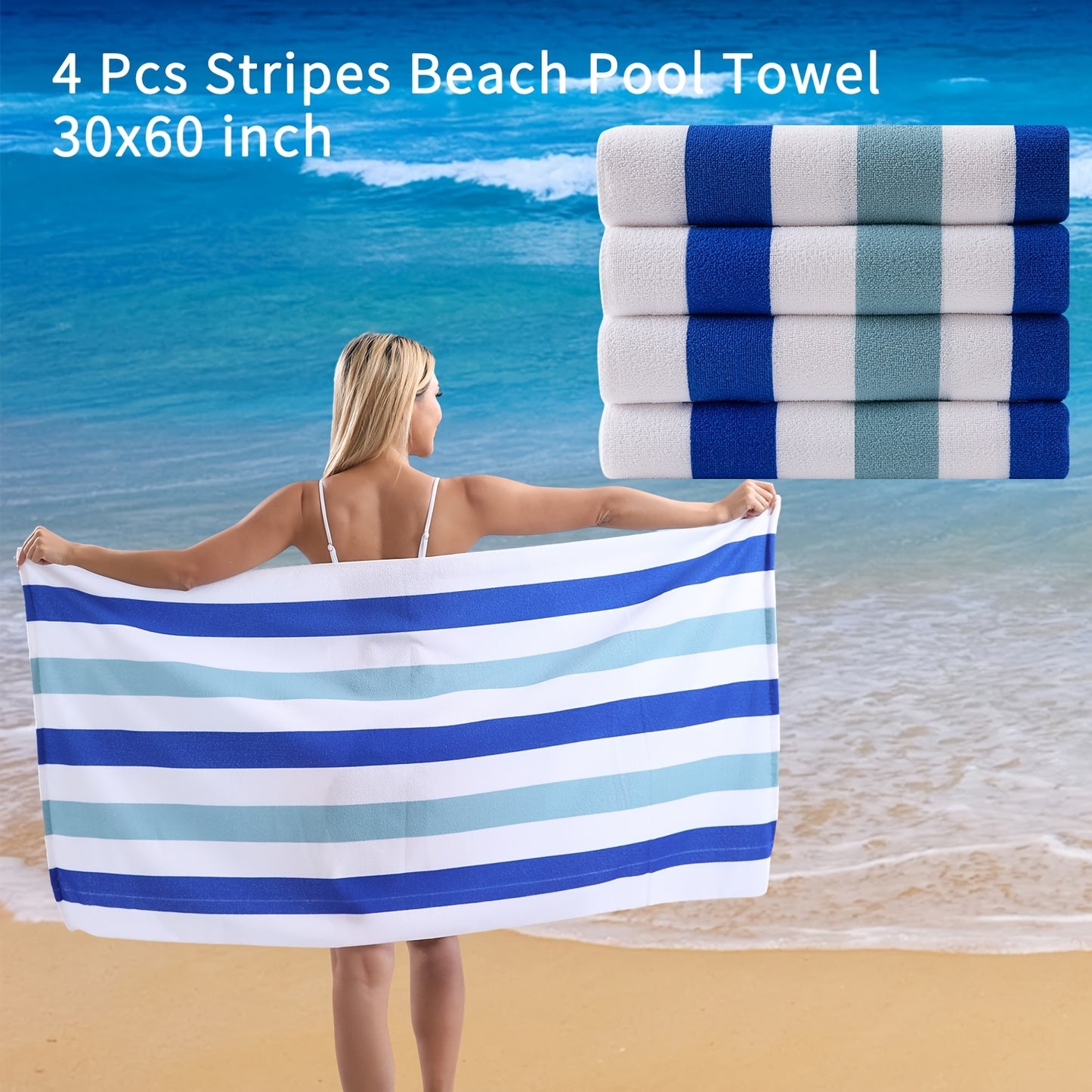 COVINA Sand Free Stripe Beach Towel Set Quick Dry