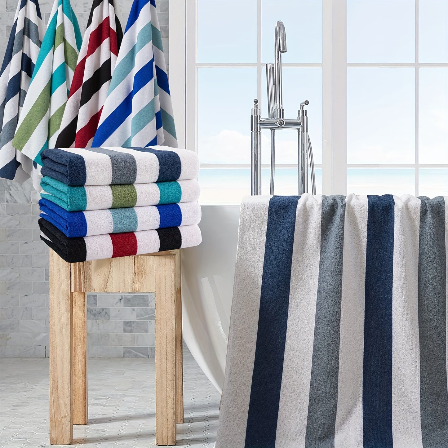 COVINA Sand Free Stripe Beach Towel Set Quick Dry