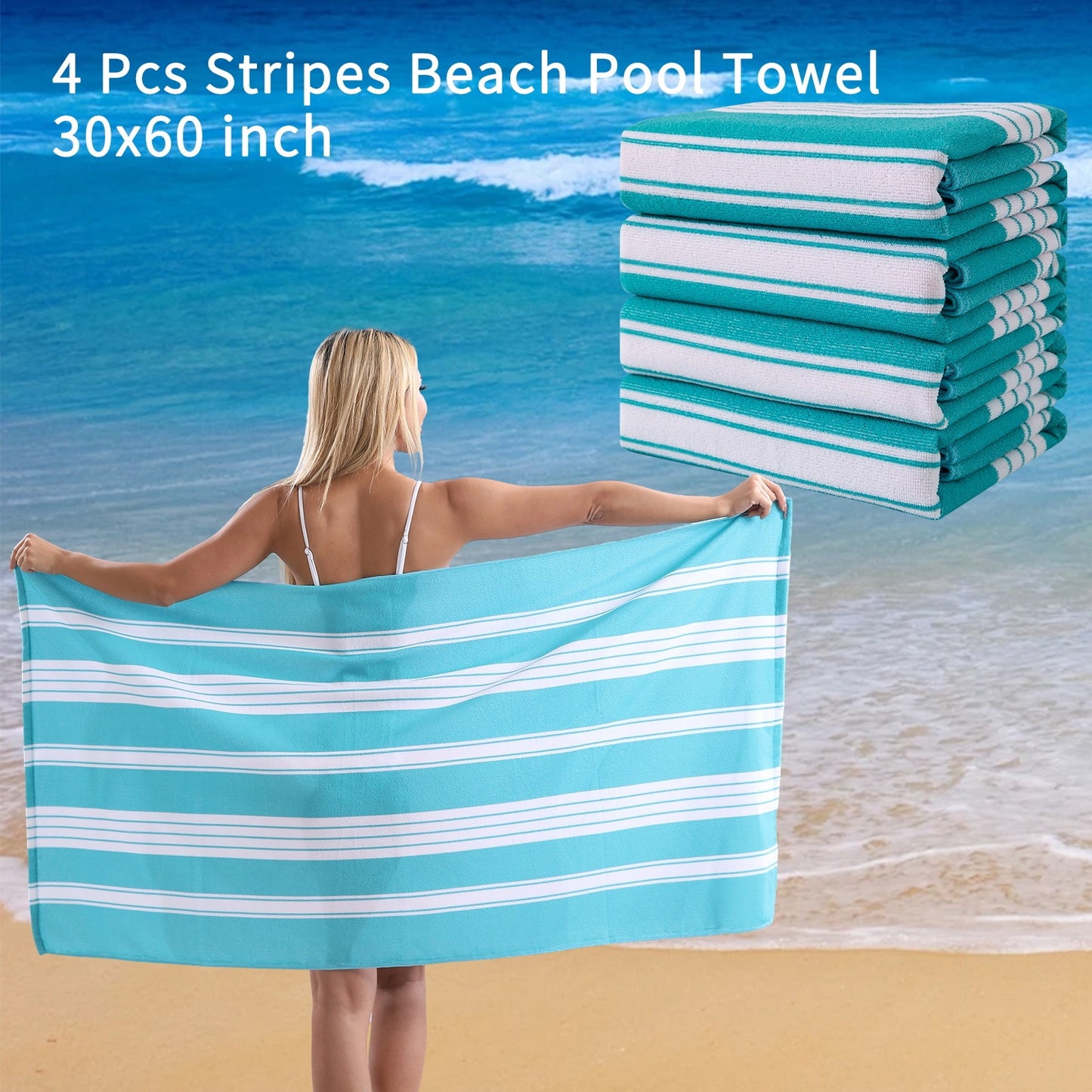 COVINA Sand Free Stripe Beach Towel Set Quick Dry