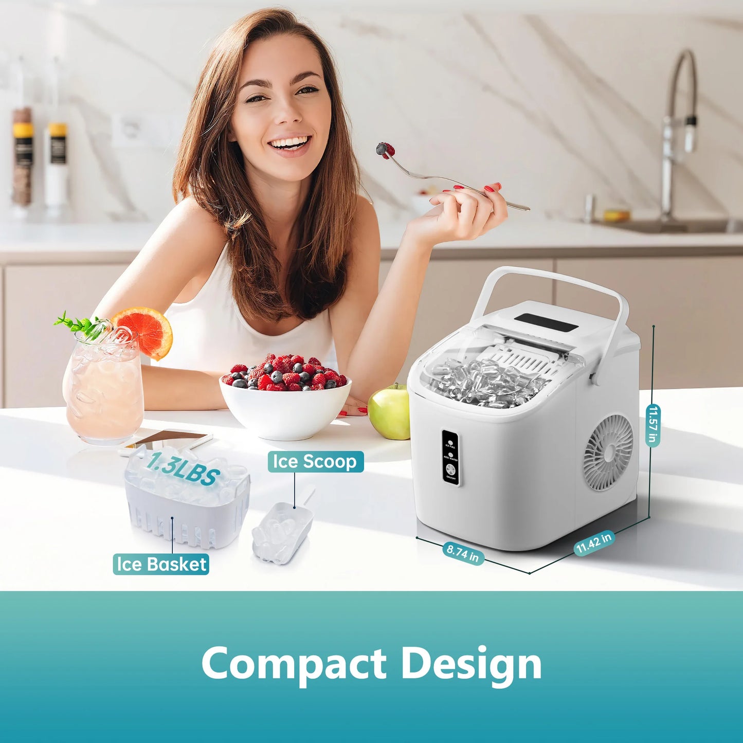 SIMZLIFE Portable Ice Maker 26.5 Lbs Per Day 9 Cubes