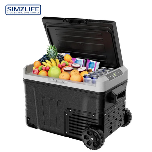Simzlife 35L Car Portable Freezer and Refrigerator Cooler 12V 24V DC with Wheels and Baskets for Travel Truck Boat Camping