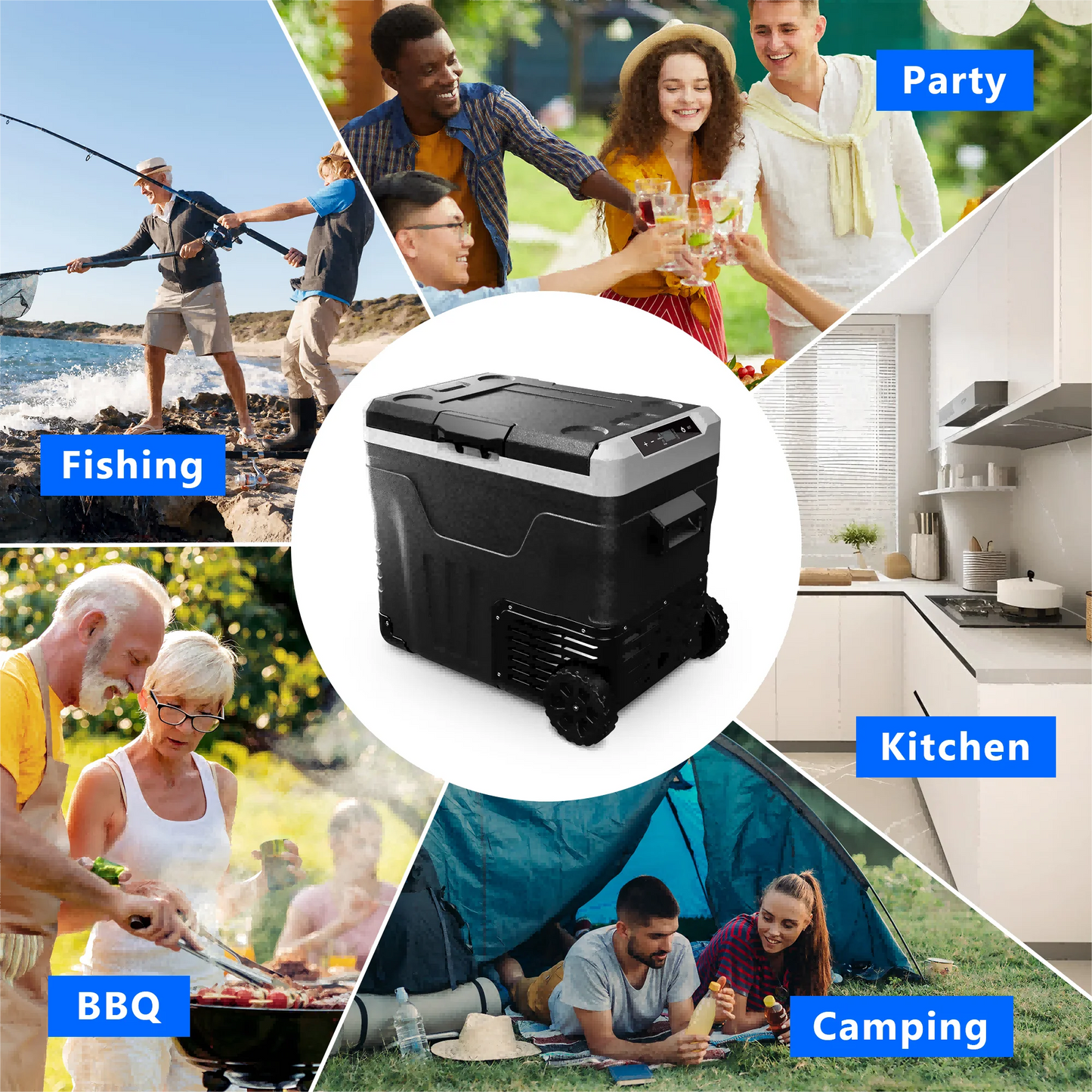 Simzlife 35L Car Portable Freezer and Refrigerator Cooler 12V 24V DC with Wheels and Baskets for Travel Truck Boat Camping