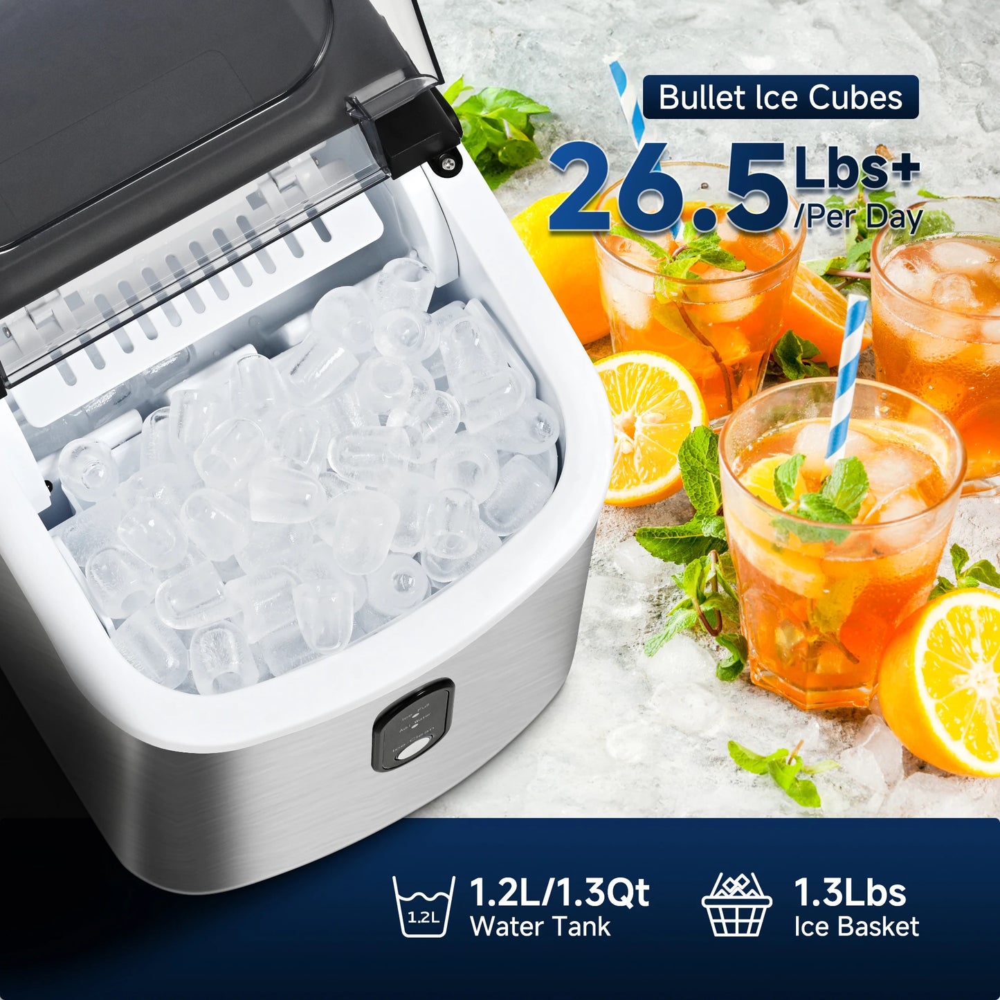 SIMZLIFE Portable Ice Maker 26.5 Lbs Per Day 9 Cubes