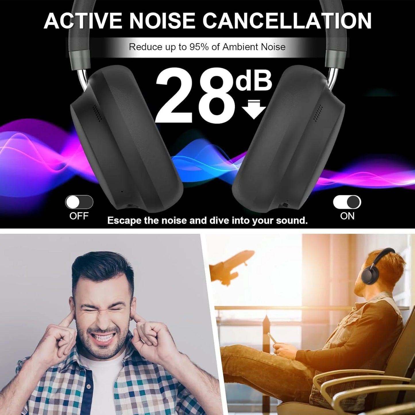 T-fun NC45 Bluetooth Noise Cancelling Headphones With Mic