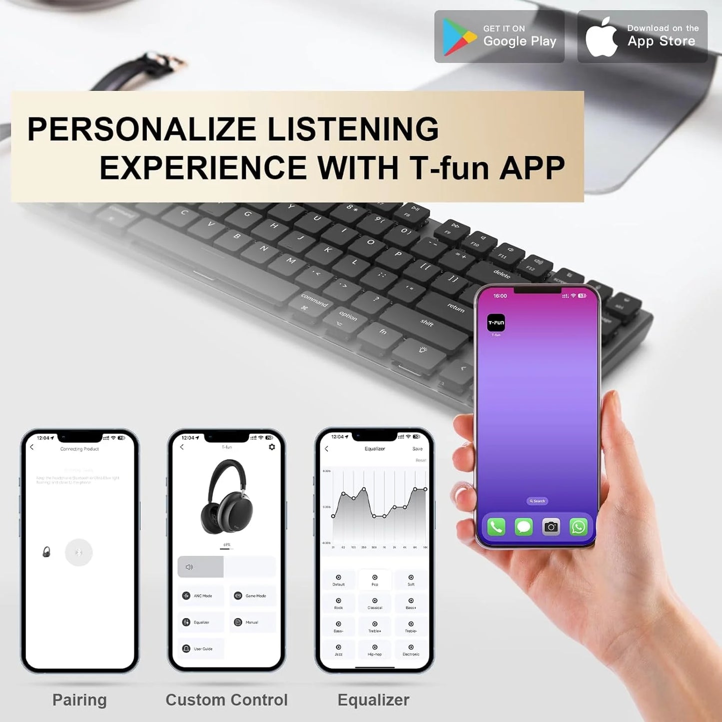 T-fun NC45 Bluetooth Noise Cancelling Headphones With Mic