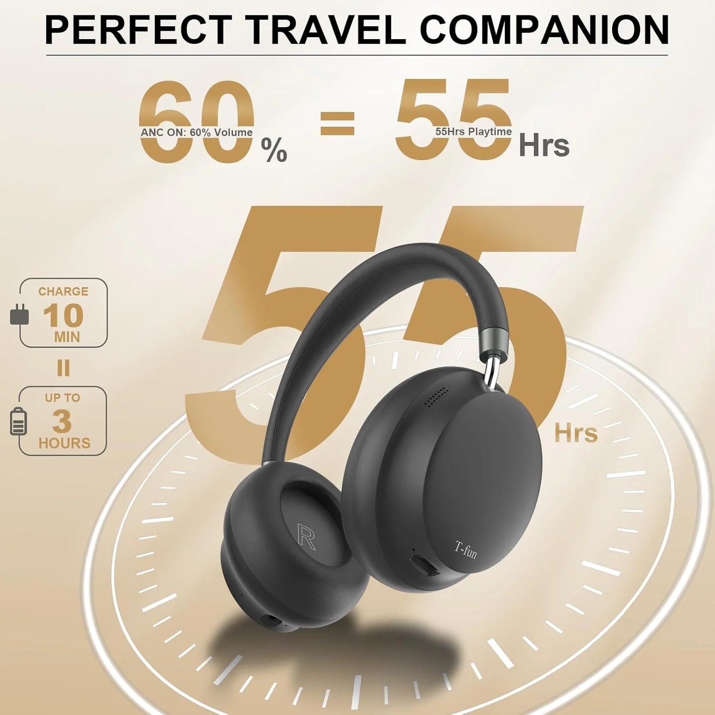 T-fun NC45 Bluetooth Noise Cancelling Headphones With Mic