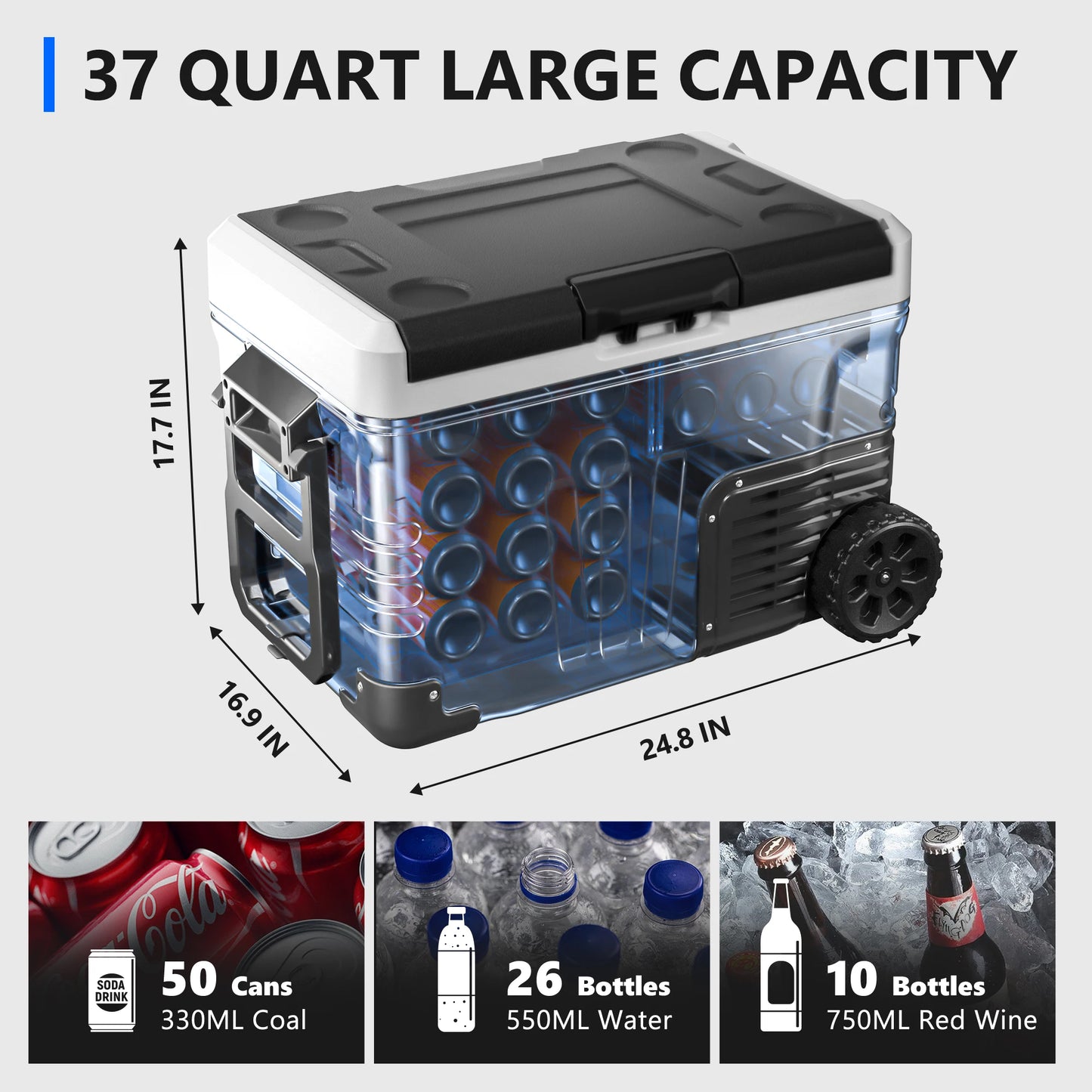 Simzlife 35L Car Portable Freezer and Refrigerator Cooler 12V 24V DC with Wheels and Baskets for Travel Truck Boat Camping