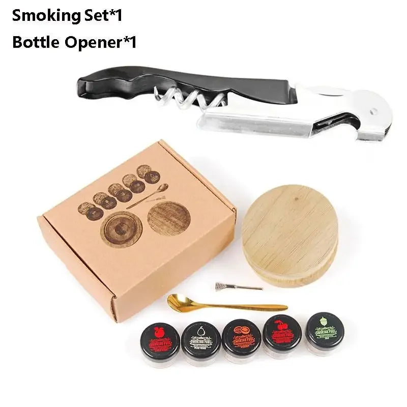 Wooden Cocktail Smoker Kit With 5 Flavor Wood Chips For Infusing