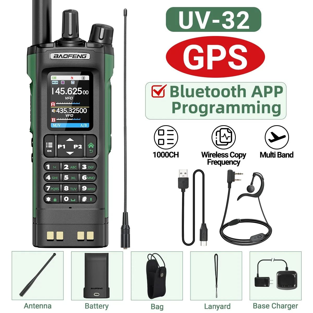 Baofeng UV-32 Multi Band GPS Bluetooth Walkie Talkie