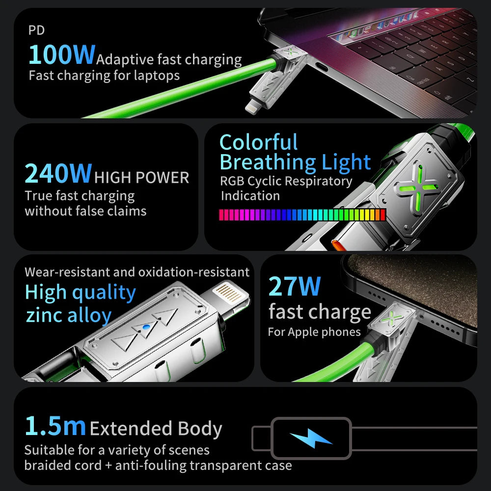 240W 4-in-1 Super Fast Charging Data Cable USB-C To Type-C