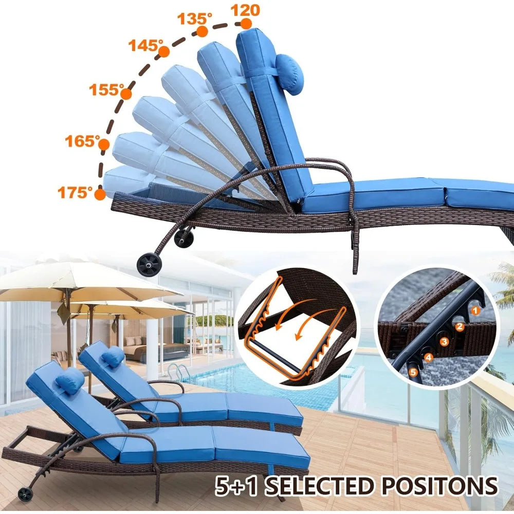Outdoor Lounge Chairs Set of Beach Wicker Chaise Lounge
