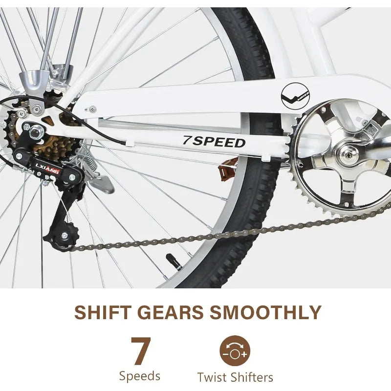 YTYINFork Beach Cruiser Bike 7Speed Steel Frame Fenders