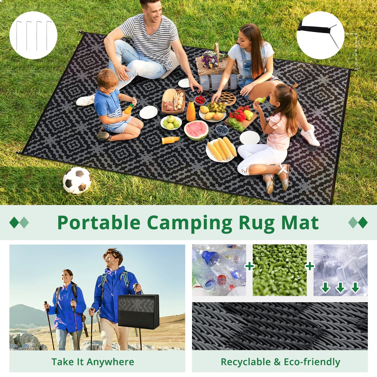 Outdoor Camping Rug Waterproof Reversible Mat UV PVC RV