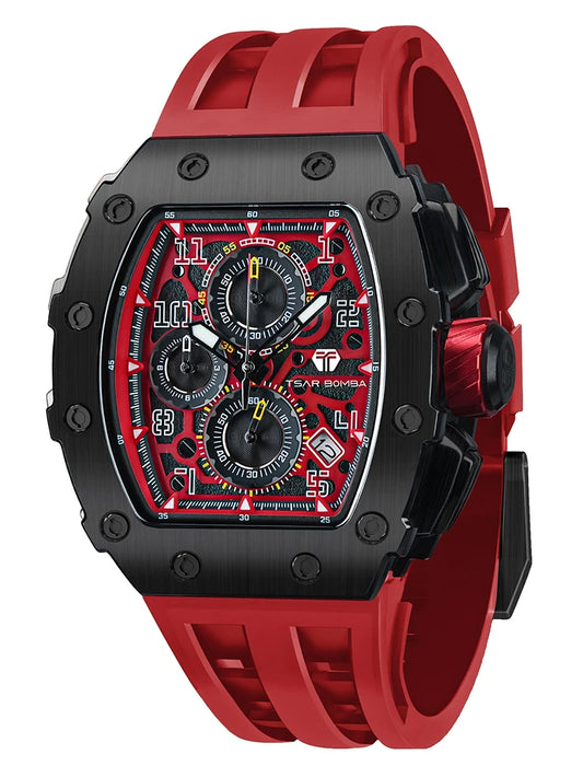 TSAR BOMBA Watch for Men Top Brand Luxury Waterproof Quartz Wristwatch Tonneau Clock Chronograph Rectangle Mens Watch