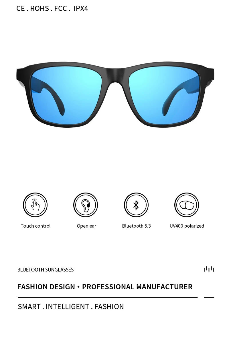 Smart Wireless Bluetooth Glasses for Music and Hands-Free Calls