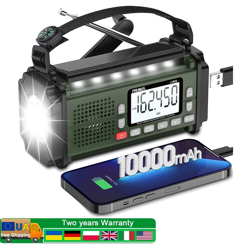 Prunus 924 10000mAh Hand Crank Radio Solar Power Bank