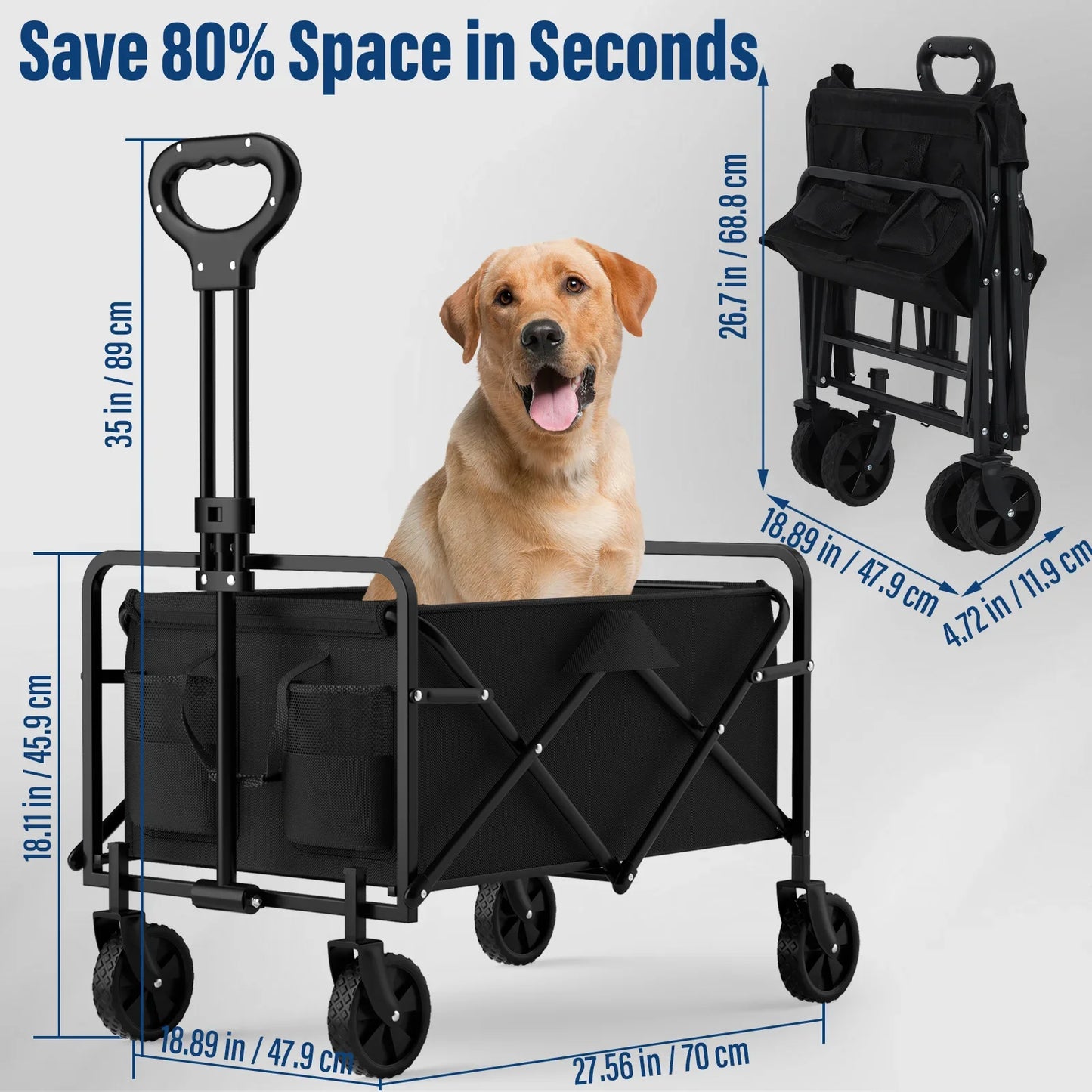 4-Wheel Foldable Garden Handcart for Easy Cargo Transport