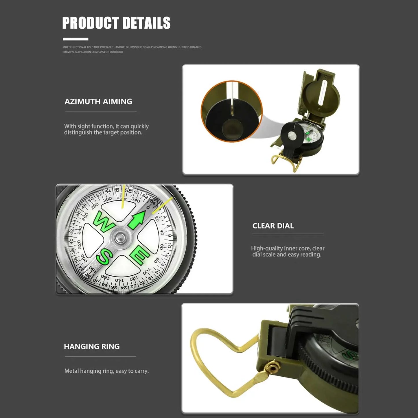Carrying Portable Phosphorescent Lensatic Compass for Hiking and Navigation