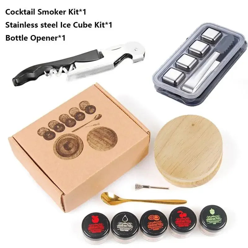Wooden Cocktail Smoker Kit With 5 Flavor Wood Chips For Infusing