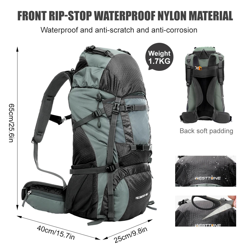 Internal Frame Backpack With Rain Cover, WESTTUNE Explorer