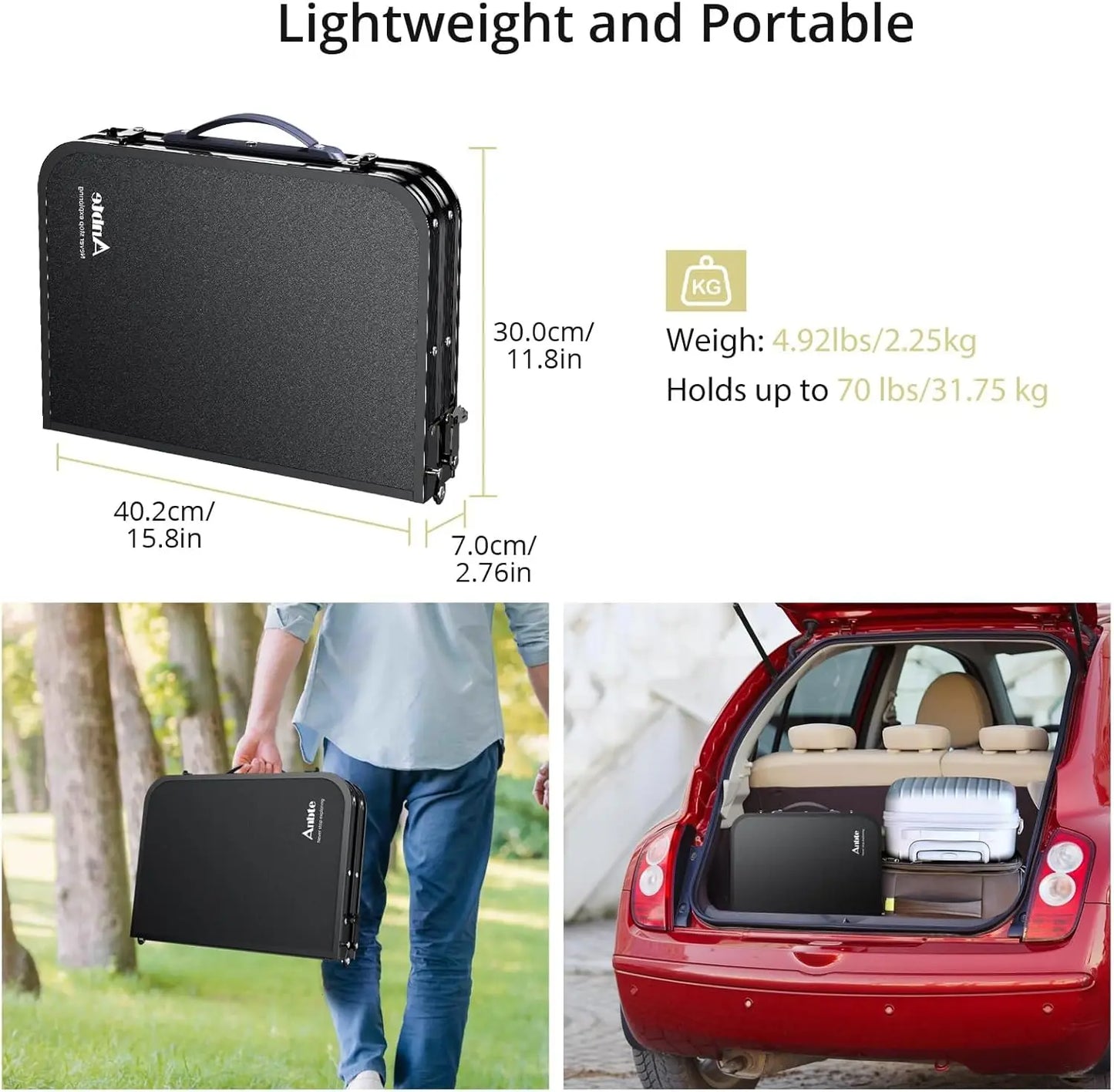Folding Camping Table, Black Aluminum 23.2"x16", Adjustable H 26.4", Lightweight, Portable, Storage Net, Waterproof (128 chars)