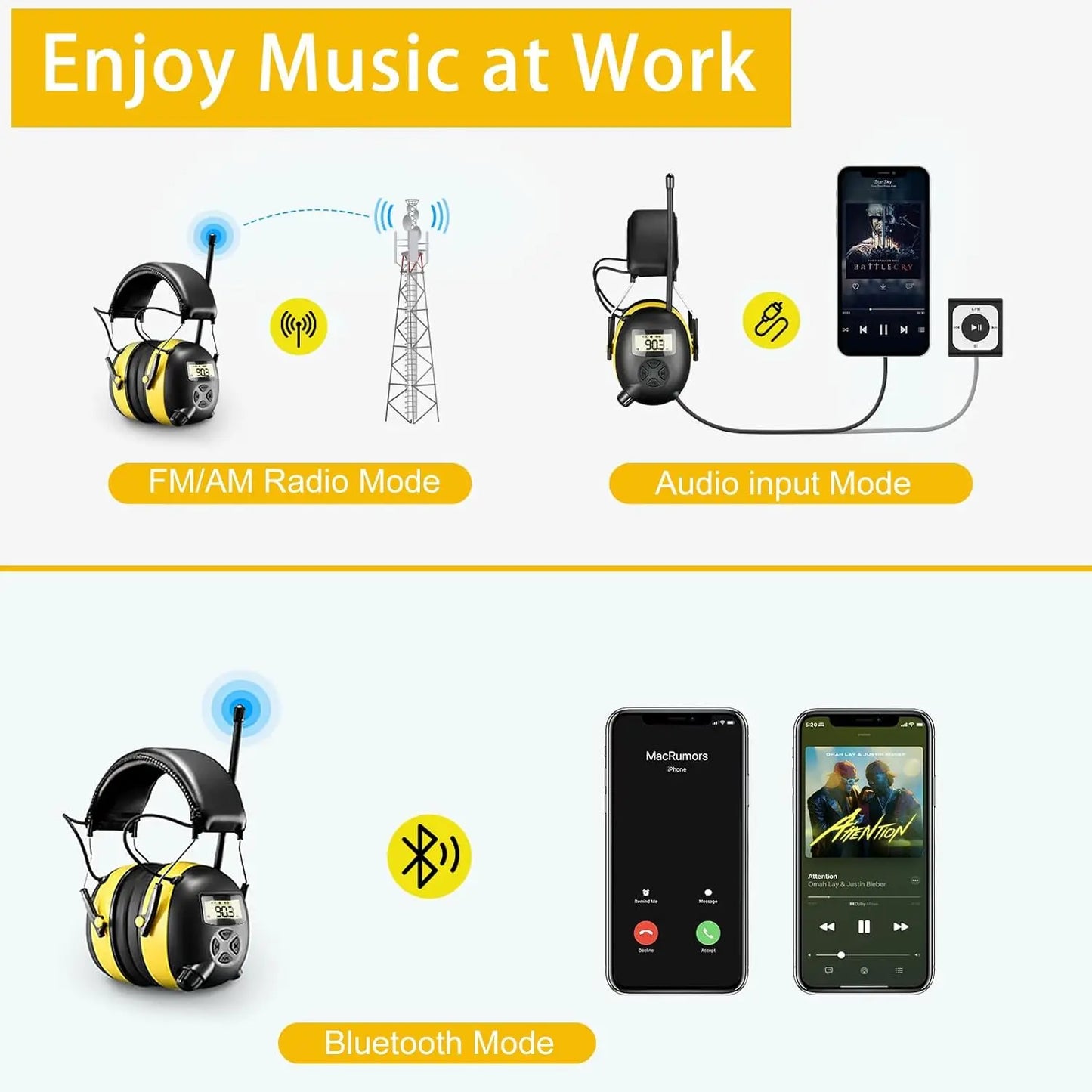Bluetooth Hearing Protection Earmuffs with AM FM Radio Headphones