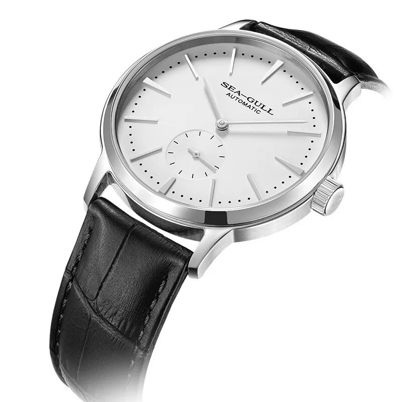 Seagull Mechanical Men's Watch with Leather Band and Waterproof Design