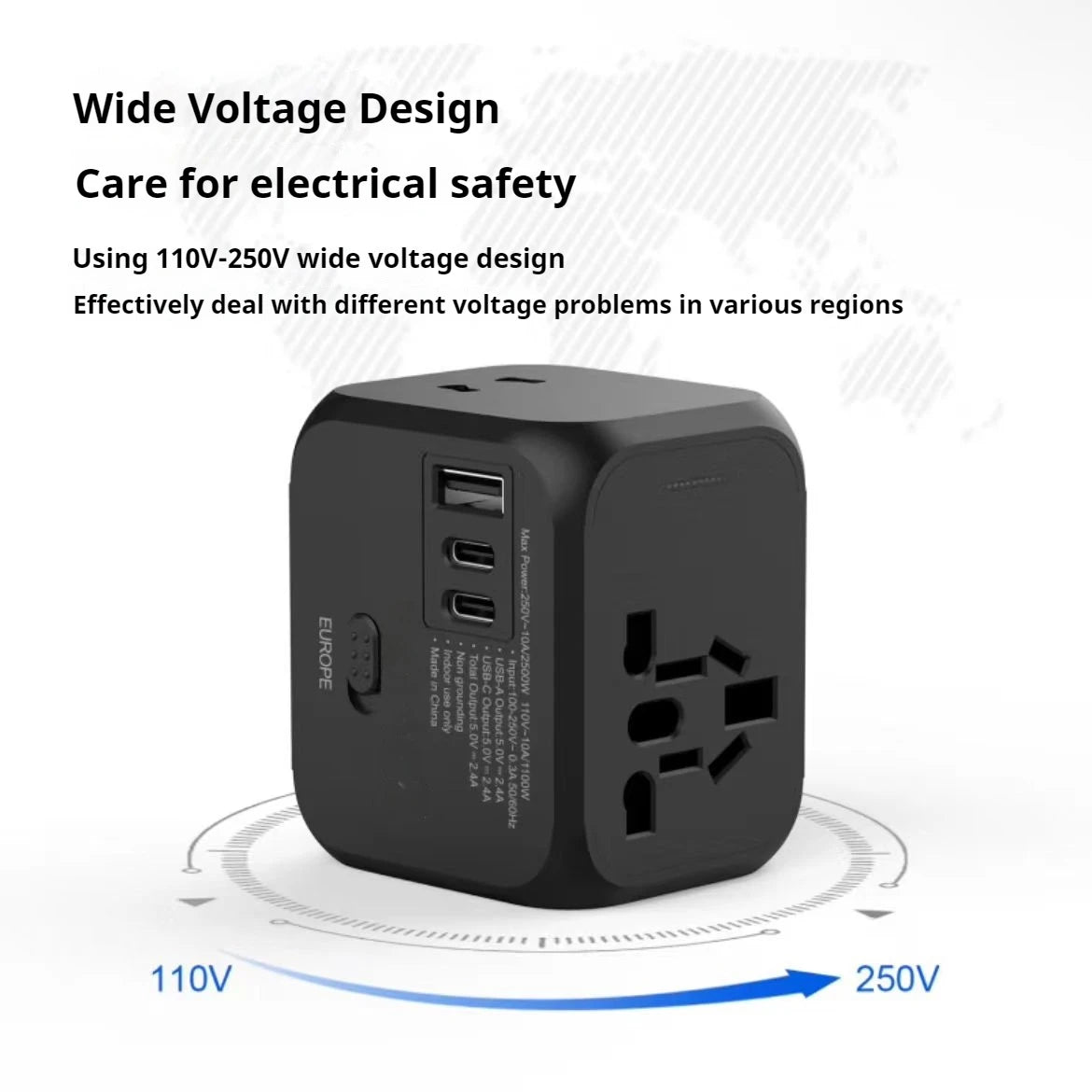 Universal Travel Power Adapter Compact Converter with Multi Plug Outlets for Global Use