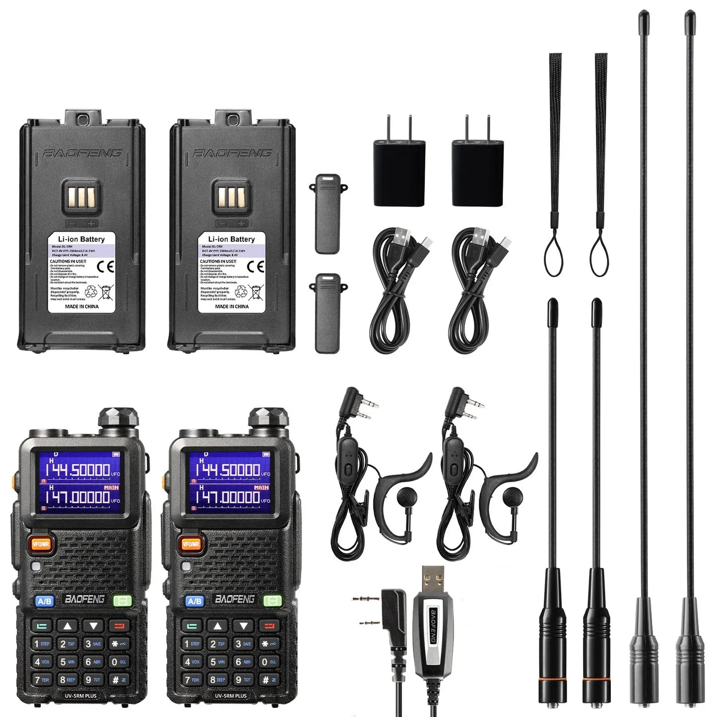 [2 PCS] BAOFENG UV-5RM PLUS Walkie Talkie Multi-Band Airband 10W NOAA 2500mAh Battery USB-C Chirp Compatible