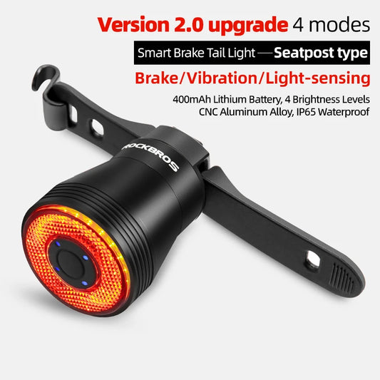 ROCKBROS Smart Bicycle Rear Light Auto Brake Sensing Waterproof Type-C Bike Taillight