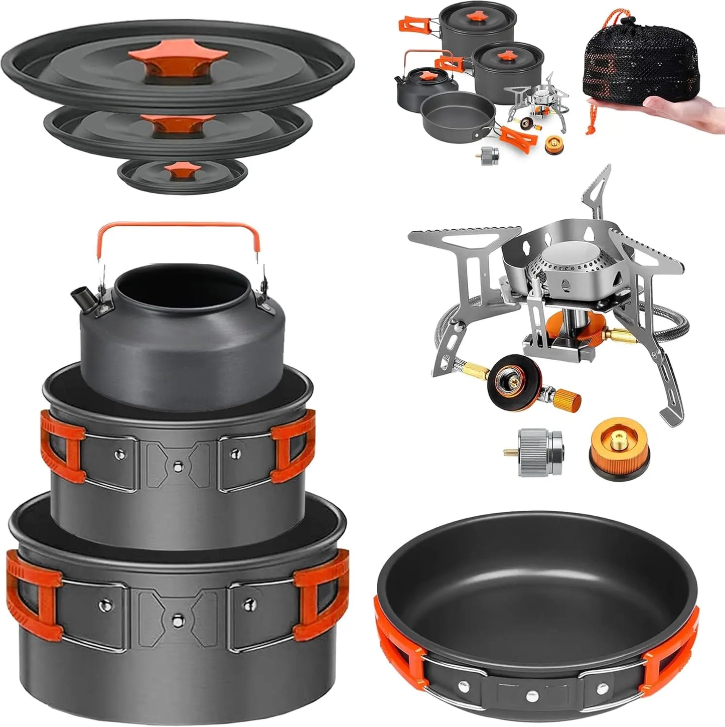 Portab Camping Mess Kit With Stove All In One Nonstick