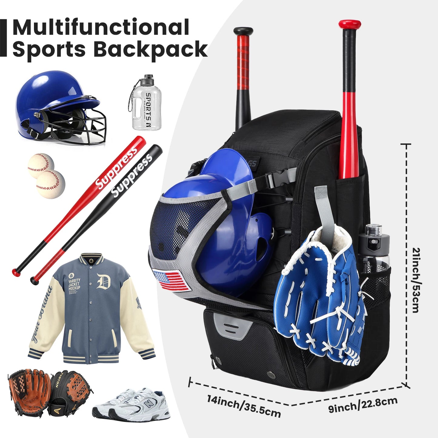 Baseball Backpack with Shoe Compartment for Youth Athletes