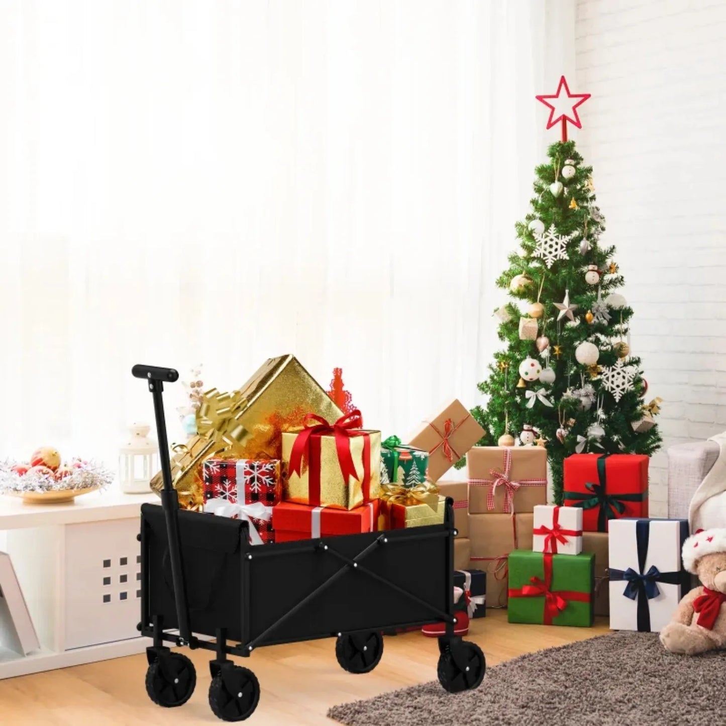 4-Wheel Foldable Garden Handcart for Easy Cargo Transport