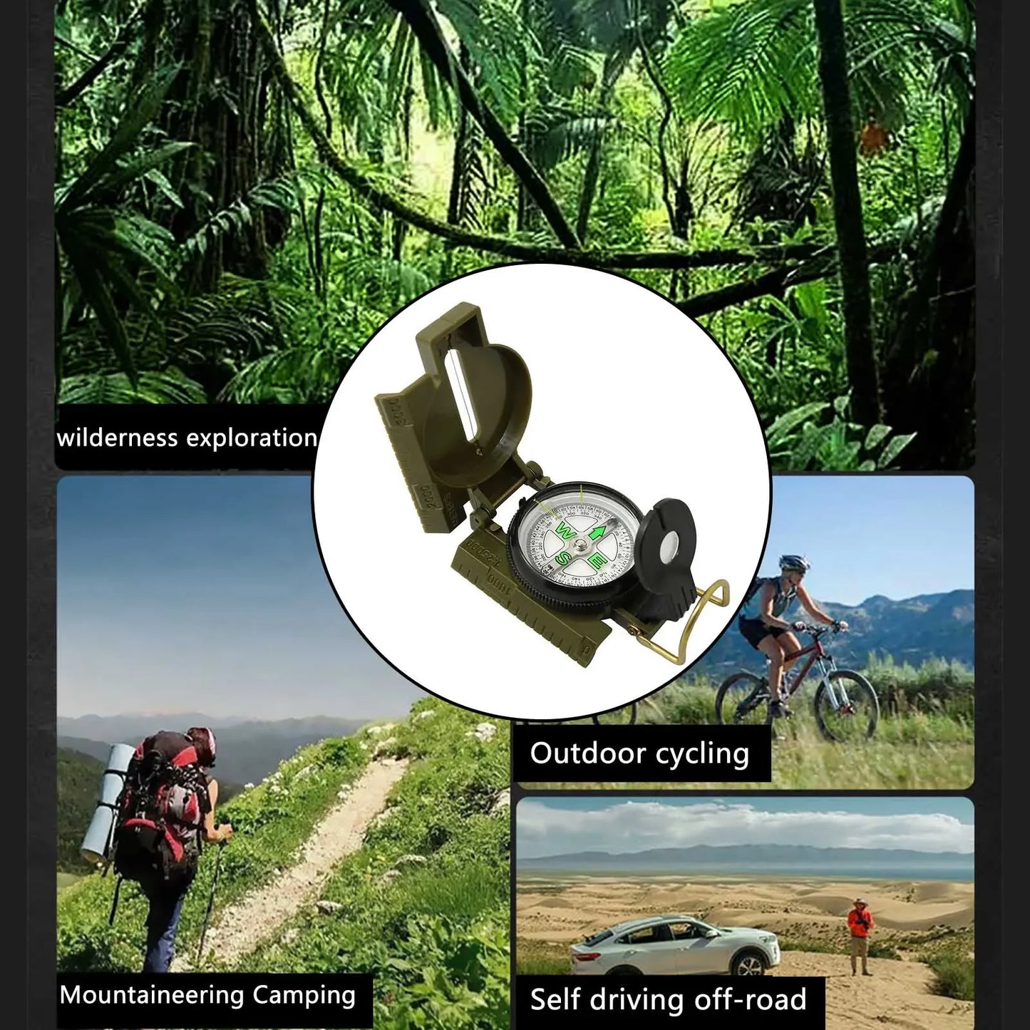Carrying Portable Phosphorescent Lensatic Compass for Hiking and Navigation